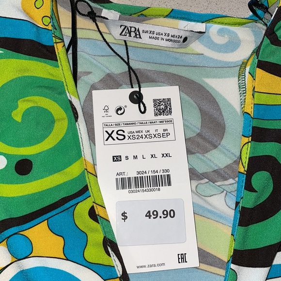 Zara Ruched V neck Pucci print Top XS *NEW W TAGS* - Picture 2 of 4